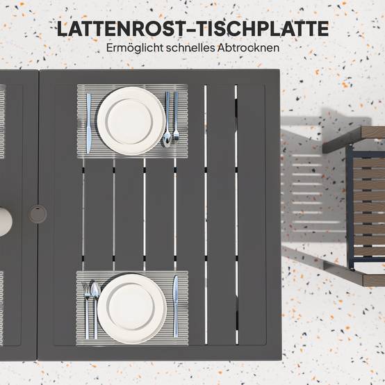 ComfortXL - Table de jardin acier 150 x 90 cm noire plateau à lattes avec trou parasol 6 places - ComfortXL Outdoor Living - Image 8