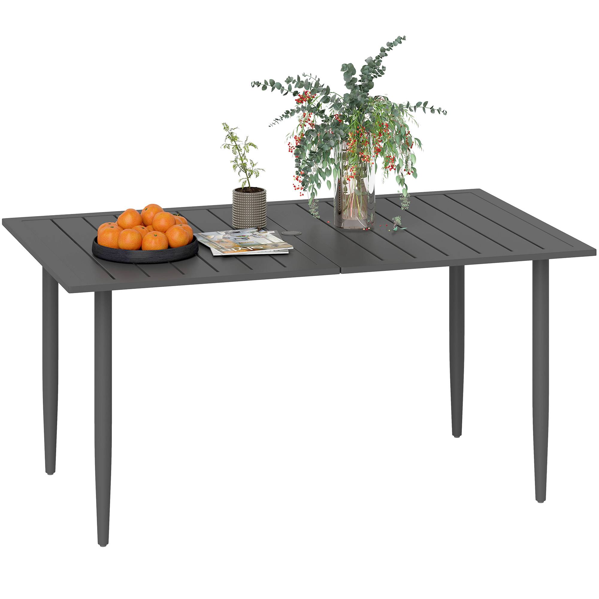 ComfortXL - Table de jardin acier 150 x 90 cm noire plateau à lattes avec trou parasol 6 places - ComfortXL Outdoor Living