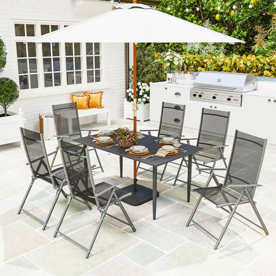 ComfortXL - Table de jardin acier 150 x 90 cm noire plateau à lattes avec trou parasol 6 places - ComfortXL Outdoor Living - Image 3