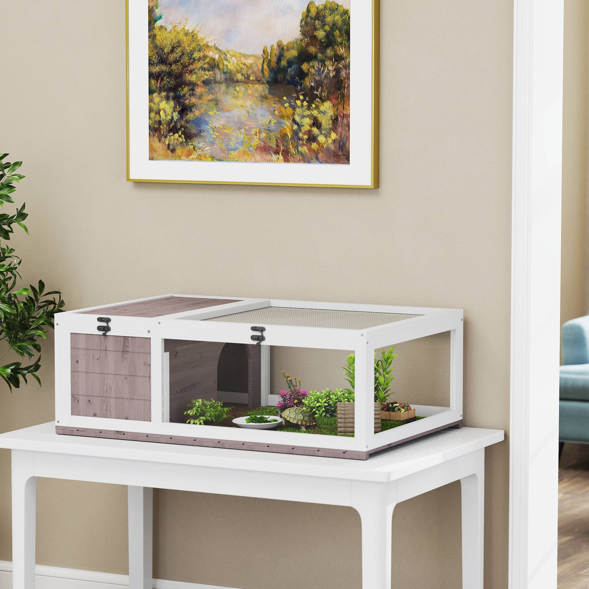 Enclos pour tortue bois marron 91 x 60.5 x 32 cm - PANGIVO - Image 4
