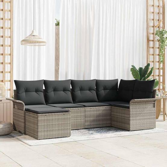 ComfortXL - Salon de jardin 6 places polyrotin avec table relevable et rangement pour terrasse Gris Clair – ComfortXL Outdoor Living - Image 1