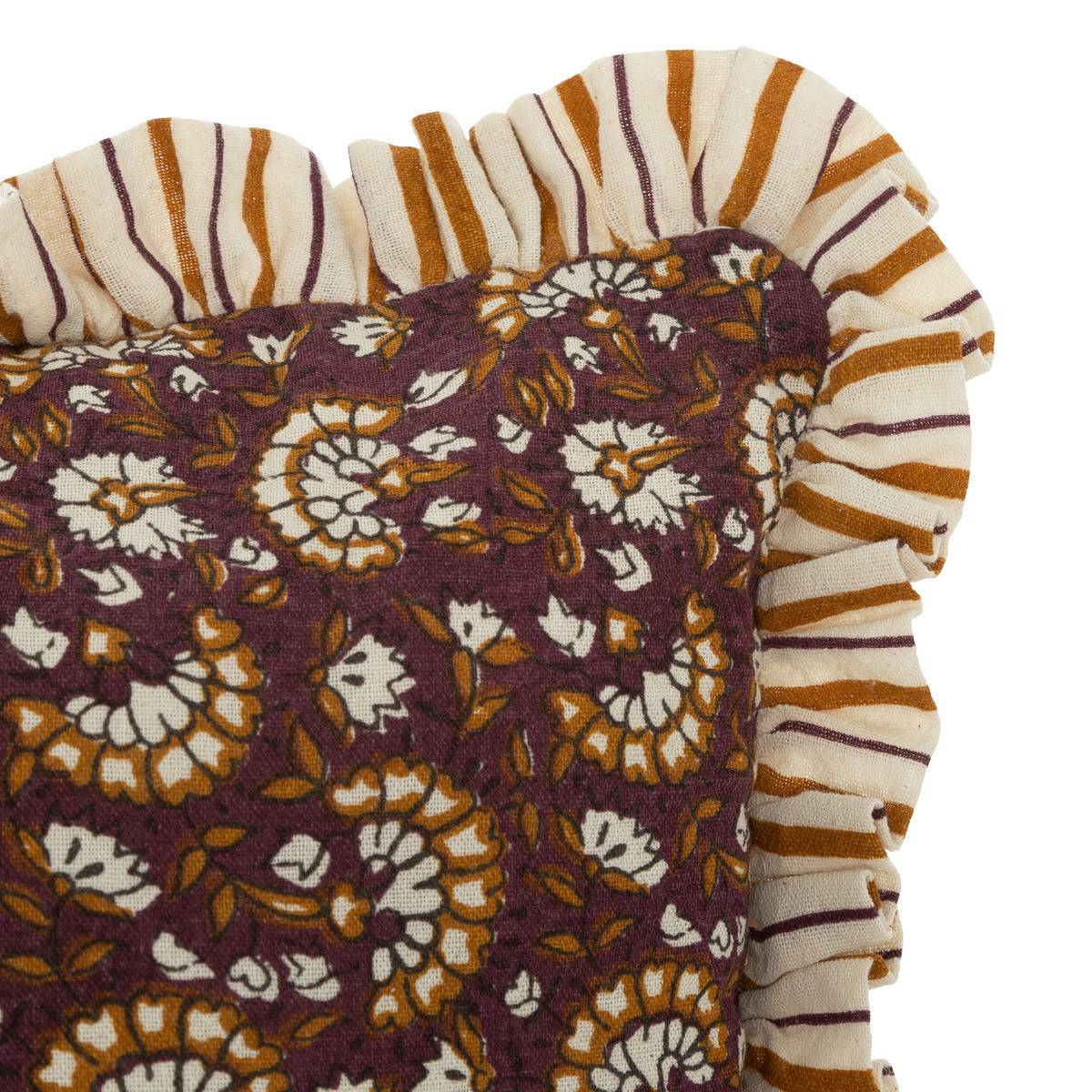 Coussin décoratif réversible à volant Violet et Cannelle  46 x 46 cm - Imagen 2