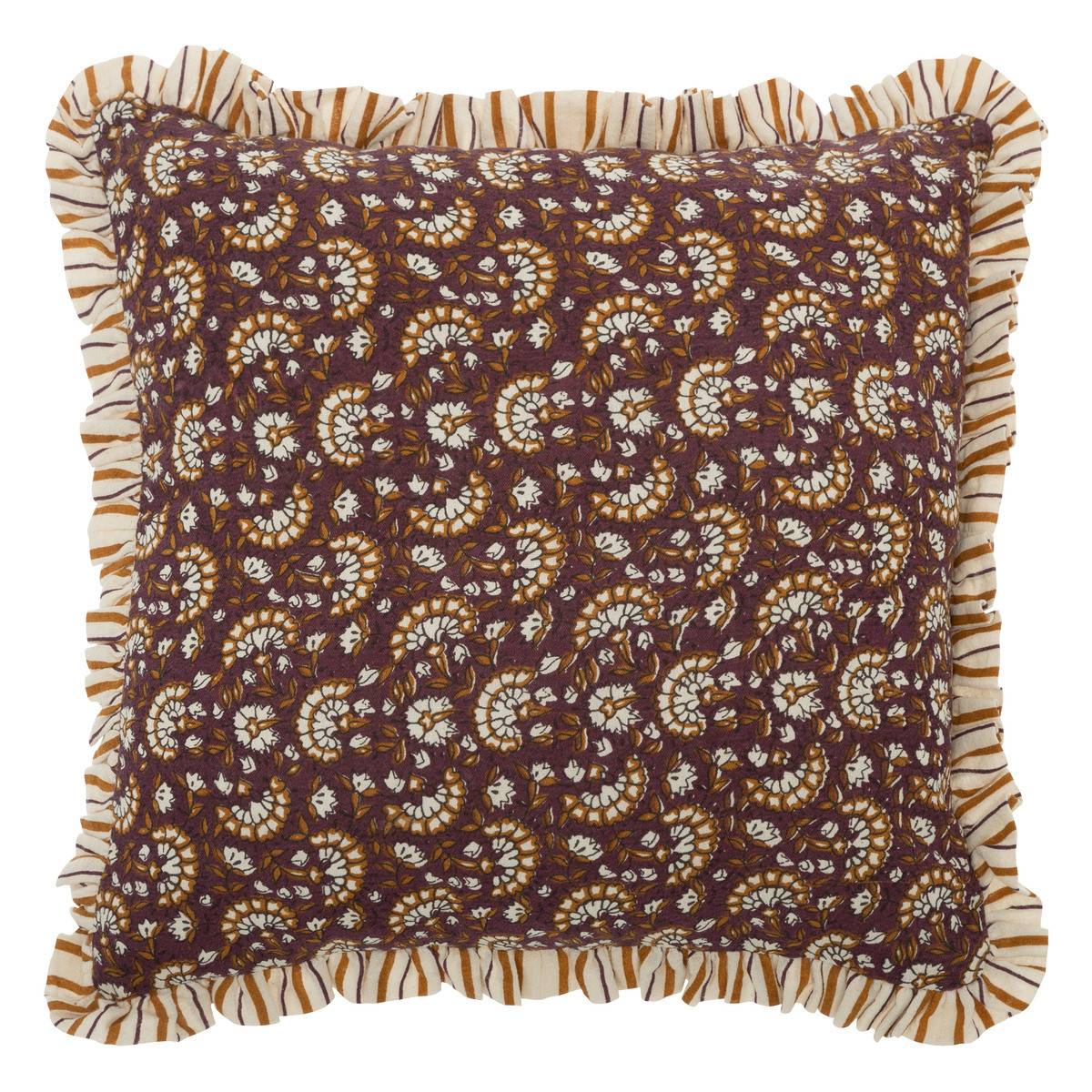 Coussin décoratif réversible à volant Violet et Cannelle  46 x 46 cm - Imagen 1