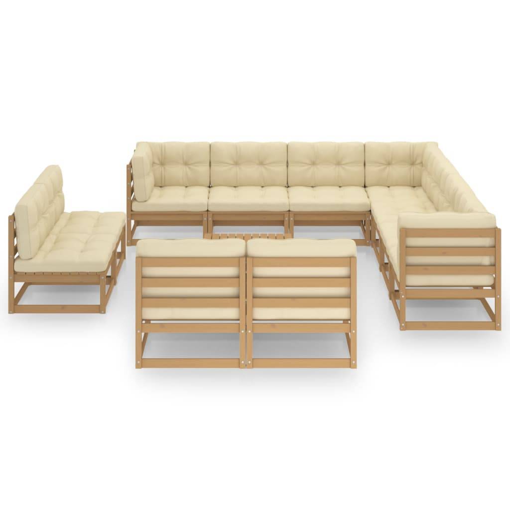 Helloshop26 - Salon de jardin meuble d'extérieur ensemble de mobilier 12 pièces avec coussins marron miel bois de pin - Imagen 2