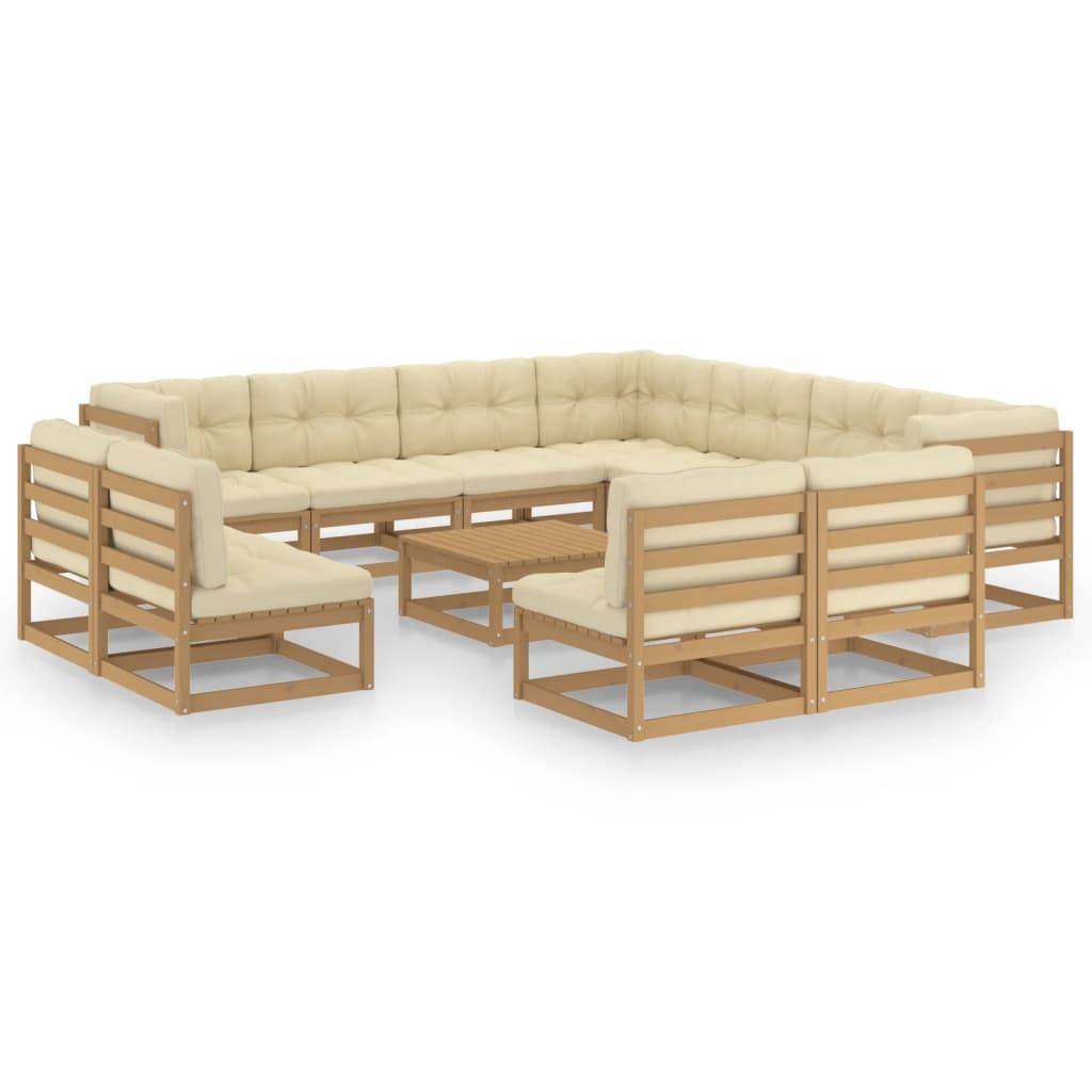 Helloshop26 - Salon de jardin meuble d'extérieur ensemble de mobilier 12 pièces avec coussins marron miel bois de pin - Imagen 1
