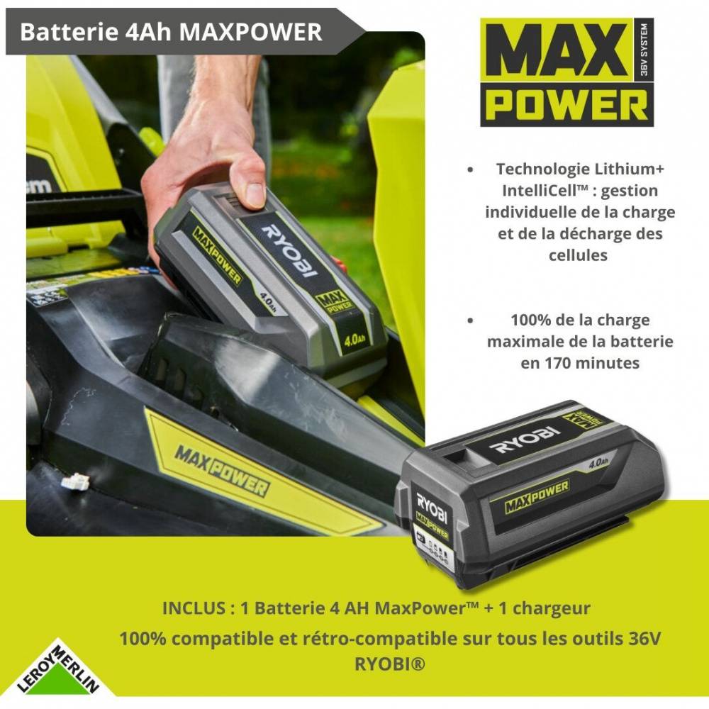 Ryobi - Taille-haies 36V RYOBI - Lame 60cm - Batterie 4,0Ah - Chargeur rapide - RY36HT60A-140 - Image 6