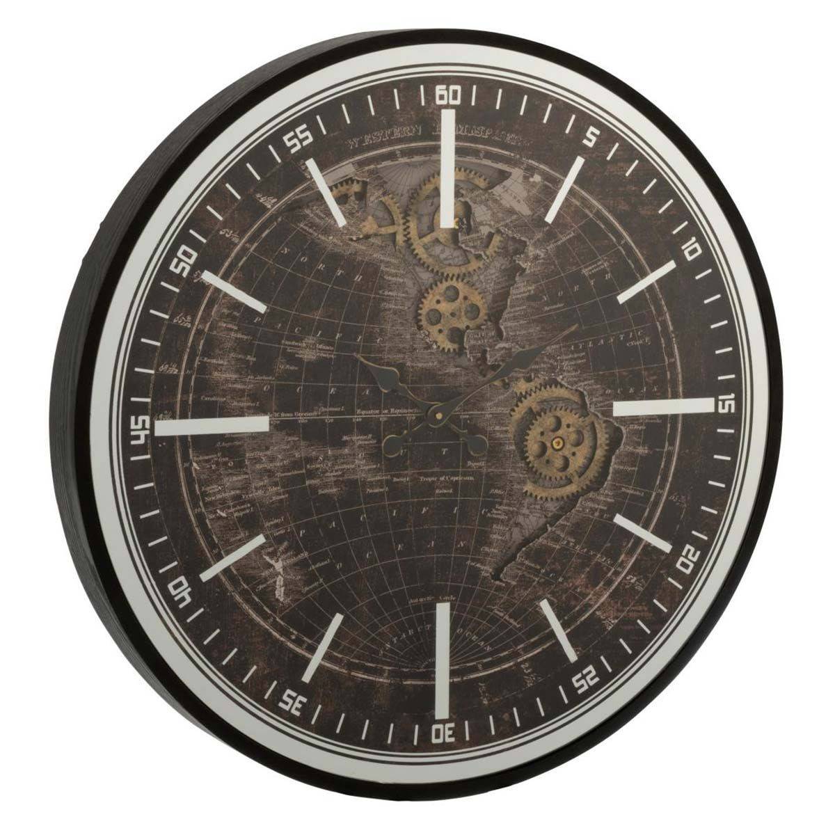 Horloge Murale "Mappemonde" 80cm Or & Noir - Image 1