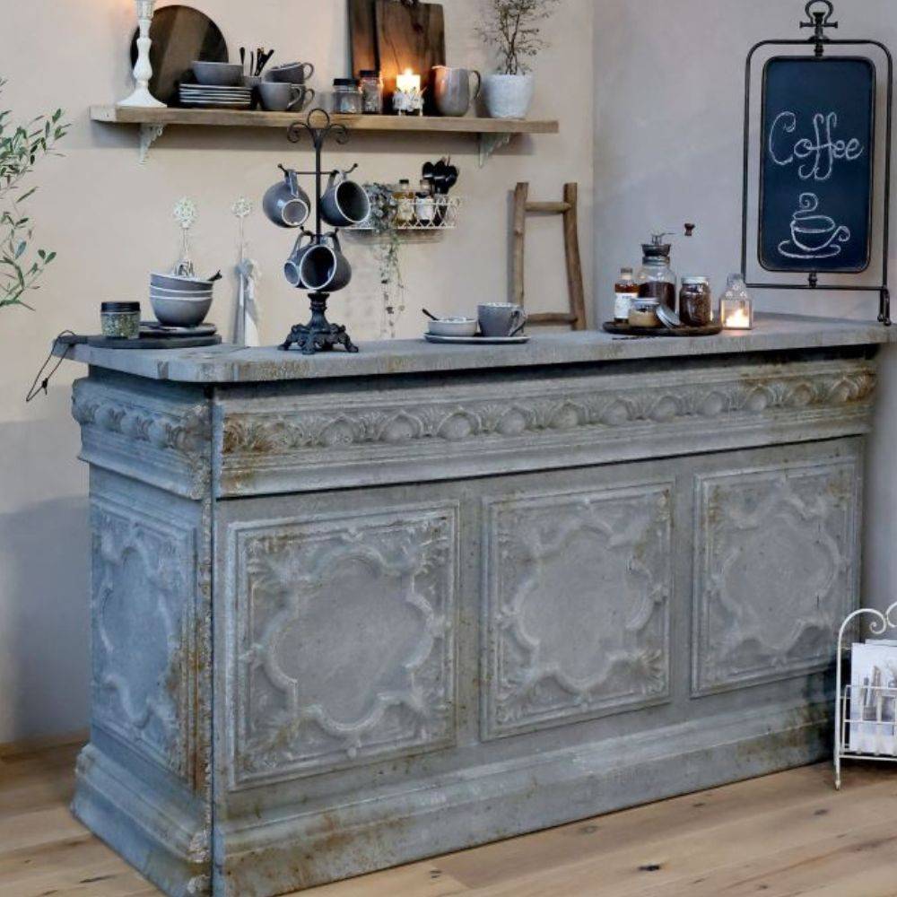 Chemin De Campagne - Comptoir vintage avec étagère en fer gris antique 217 x 76 x 118 cm Chemin de campagne - Imagen 2