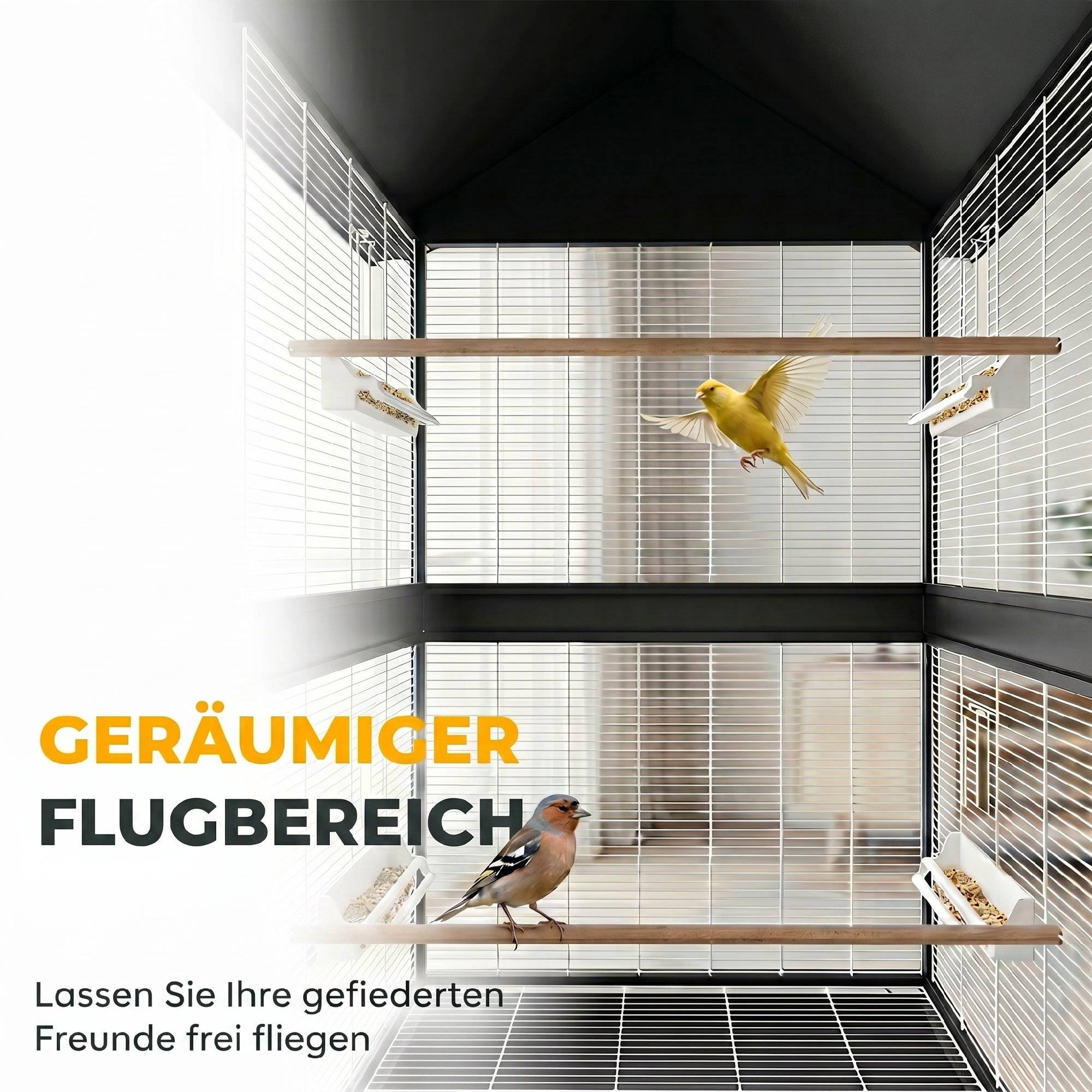 ComfortXL - Grande volière XXL acier noir avec cloison amovible roulettes pour perruches perroquets usage intérieur extérieur - Image 5