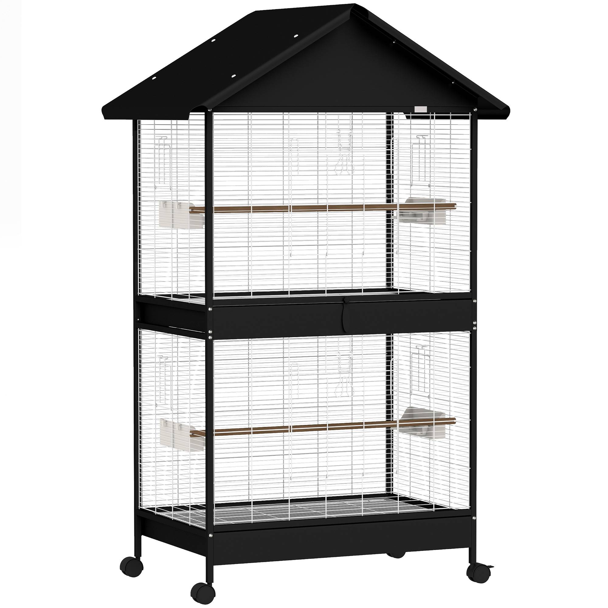 ComfortXL - Grande volière XXL acier noir avec cloison amovible roulettes pour perruches perroquets usage intérieur extérieur - Image 10