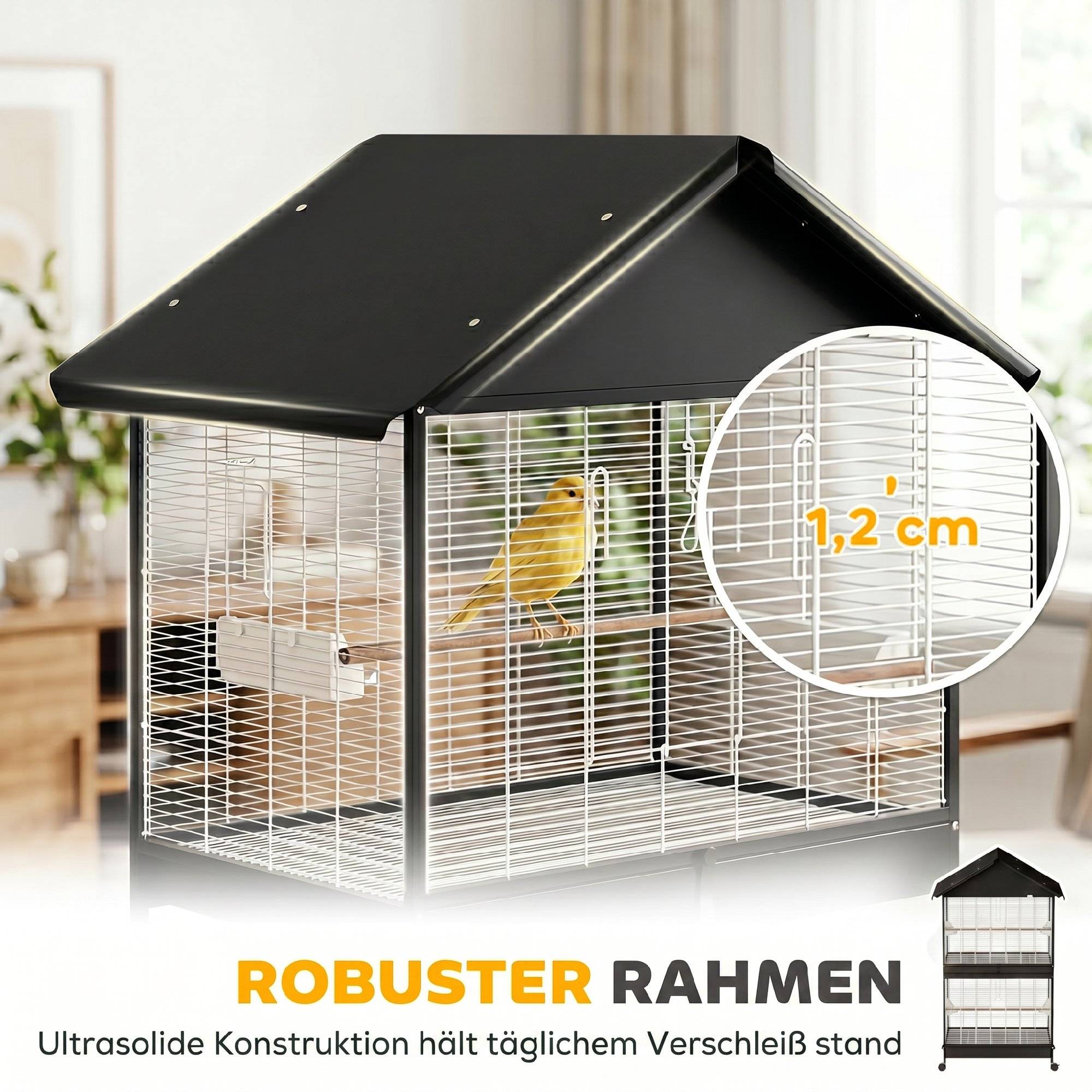 ComfortXL - Grande volière XXL acier noir avec cloison amovible roulettes pour perruches perroquets usage intérieur extérieur - Image 6
