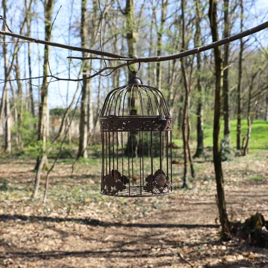 Cage à oiseaux décorative ancienne métal marron ø13x23cm Chemin de campagne - Imagen 3