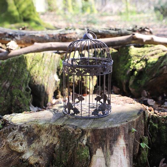 Cage à oiseaux décorative ancienne métal marron ø13x23cm Chemin de campagne - Imagen 4