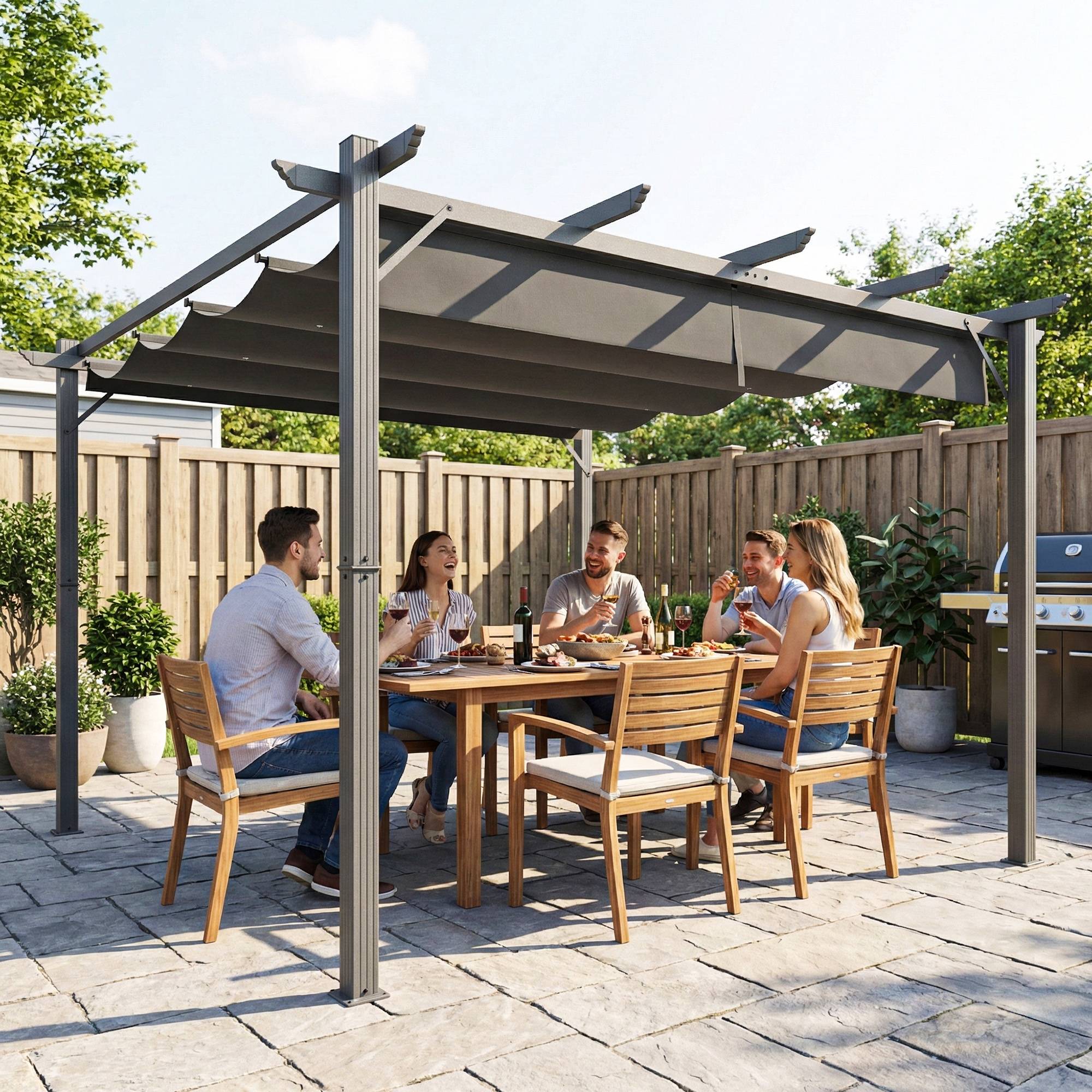 Pergola Autoportante 3x3m Aluminium Toit Rétractable Anti-UV Jardin Gris Foncé - ComfortXL Outdoor Living - Image 3