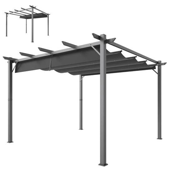 Pergola Autoportante 3x3m Aluminium Toit Rétractable Anti-UV Jardin Gris Foncé - ComfortXL Outdoor Living - Image 2