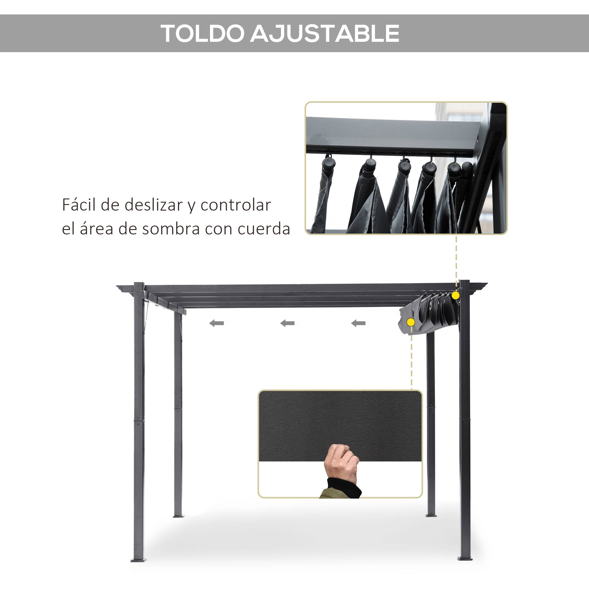Pergola Autoportante 3x3m Aluminium Toit Rétractable Anti-UV Jardin Gris Foncé - ComfortXL Outdoor Living - Image 6