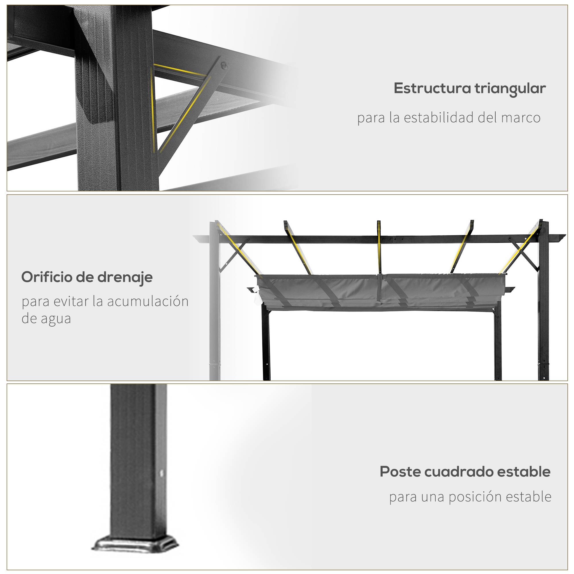 Pergola Autoportante 3x3m Aluminium Toit Rétractable Anti-UV Jardin Gris Foncé - ComfortXL Outdoor Living - Image 8