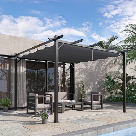Pergola Autoportante 3x3m Aluminium Toit Rétractable Anti-UV Jardin Gris Foncé - ComfortXL Outdoor Living - Image 10