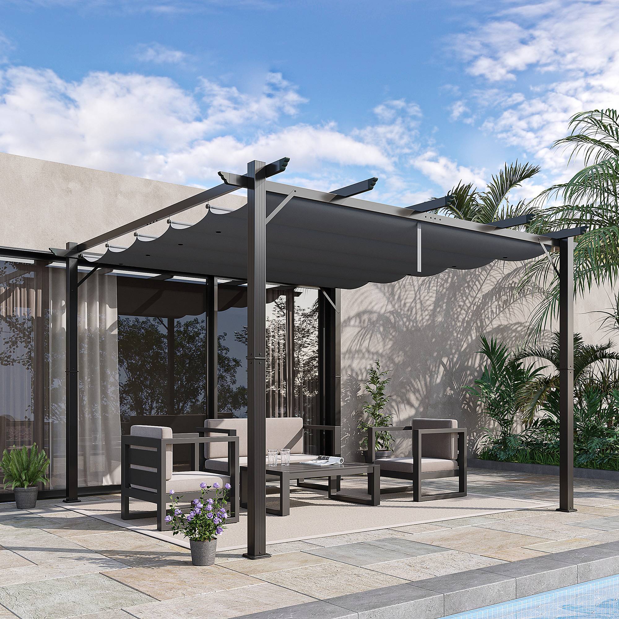 Pergola Autoportante 3x3m Aluminium Toit Rétractable Anti-UV Jardin Gris Foncé - ComfortXL Outdoor Living - Image 10