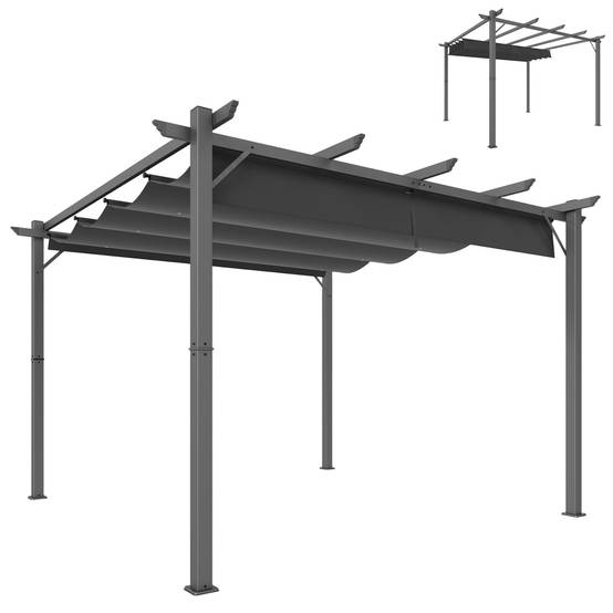 Pergola Autoportante 3x3m Aluminium Toit Rétractable Anti-UV Jardin Gris Foncé - ComfortXL Outdoor Living - Image 1