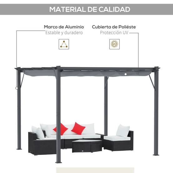Pergola Autoportante 3x3m Aluminium Toit Rétractable Anti-UV Jardin Gris Foncé - ComfortXL Outdoor Living - Image 7