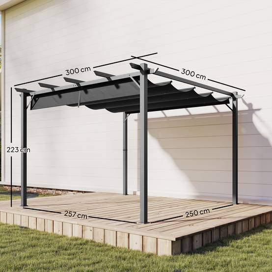 Pergola Autoportante 3x3m Aluminium Toit Rétractable Anti-UV Jardin Gris Foncé - ComfortXL Outdoor Living - Image 5