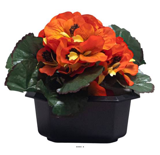 Bac carré fleurs artificielles Pensées Orange pour la Toussaint H 16 cm D 20 cm - couleur: Orange - Image 2