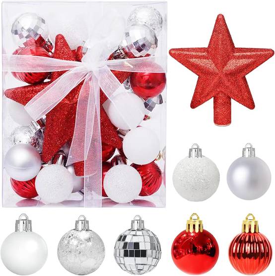 Lot de 40 petites décorations de Noël en plastique et boules de Noël de Lot de 40 petites décorations de Noël en plastique et boules de Noël de