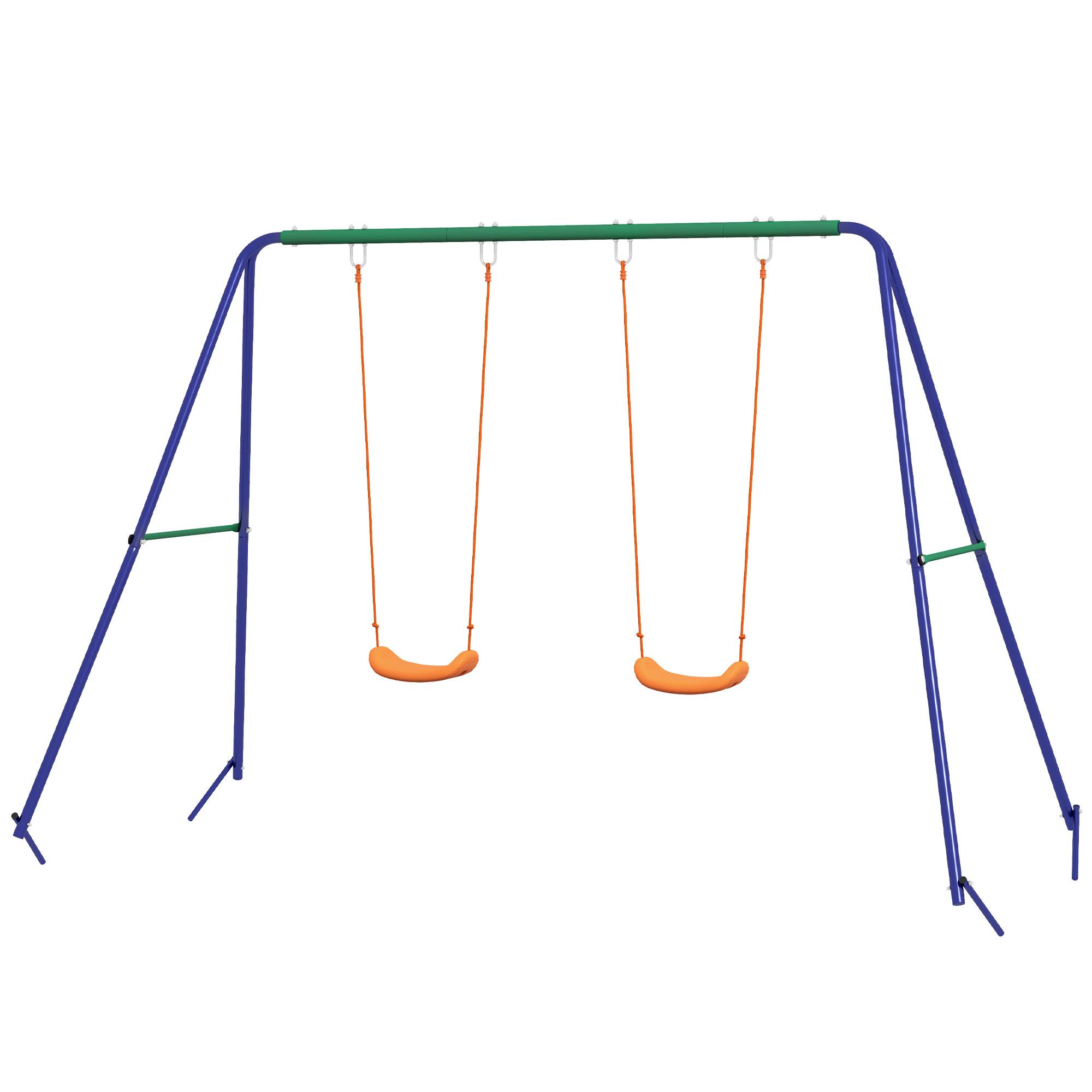 Outsunny - Balançoire 2 agrès portique avec 2 balançoires dim. 2,69L x 1,6l x 1,8H m métal époxy anticorrosion vert bleu PP orange - Outsunny - Imagen 1