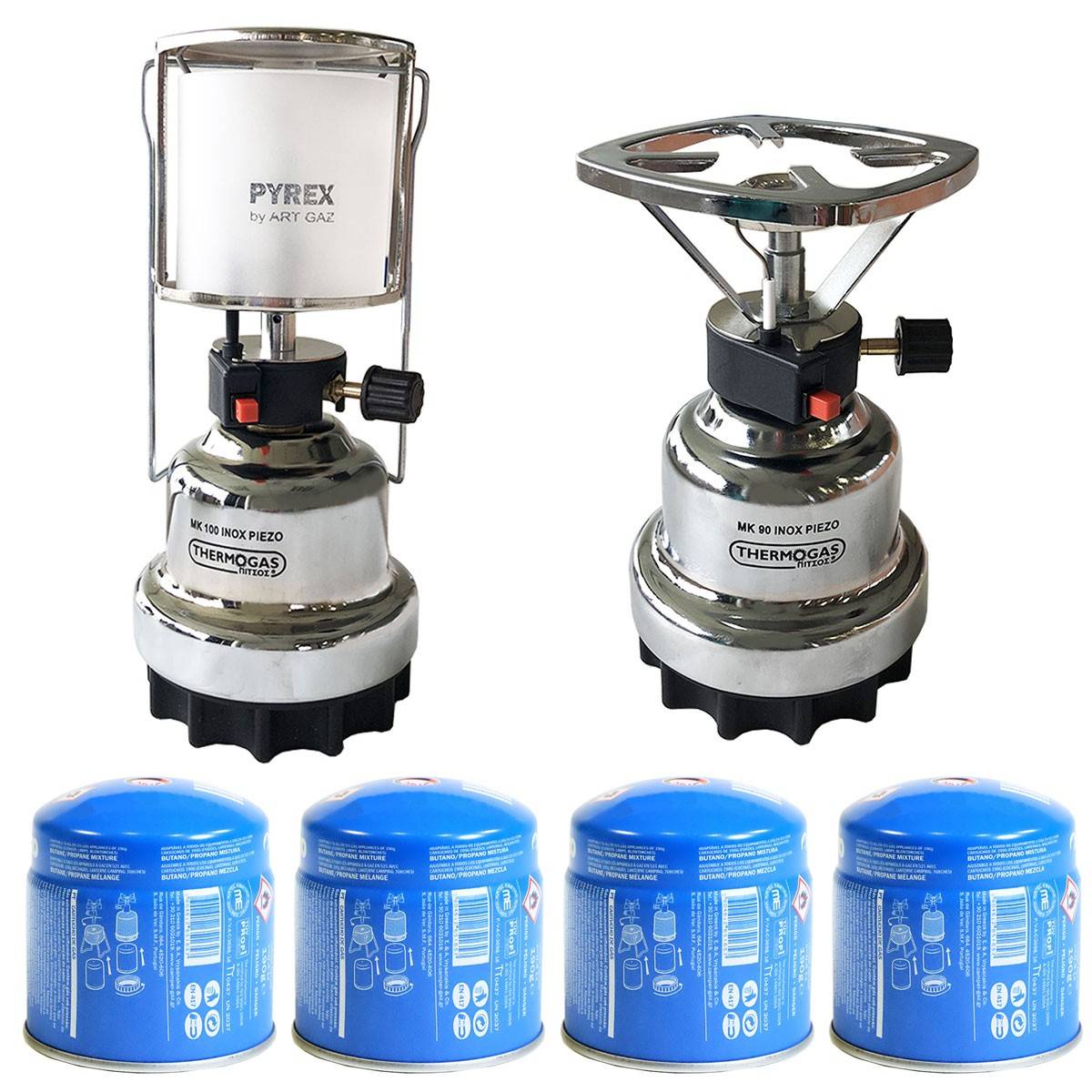 Lampe à gaz 140W + Réchaud gaz 1000W + 4 Cartouches gaz 190gr Perçables CAMPER GAZ - Imagen 1
