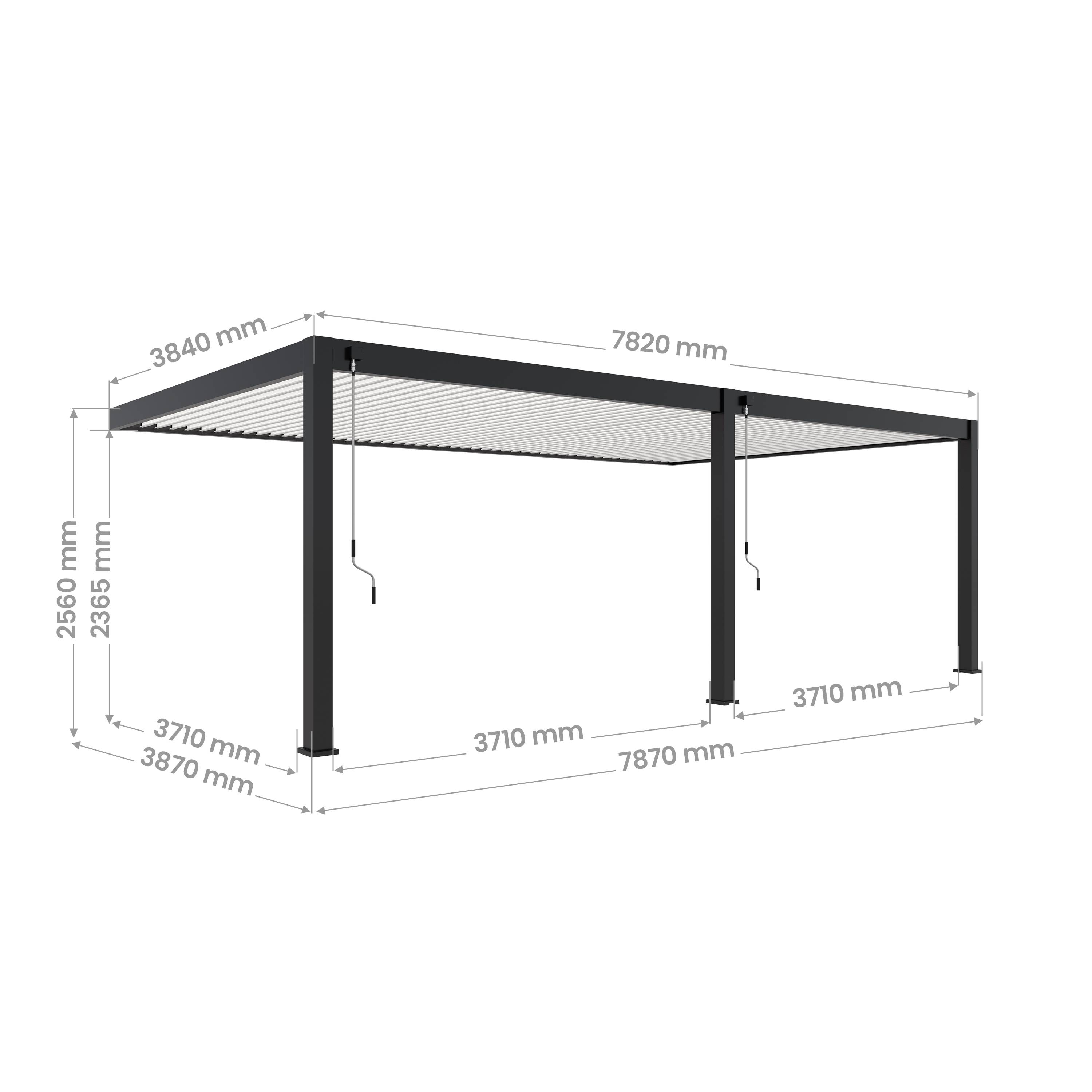 Pergola Bioclimatique Aluminium Adossée 32m² - 4x8m - Kit LED Inclus  - Anthracite - 50 lames en Aluminium a 120 degrés - HALO - Image 5