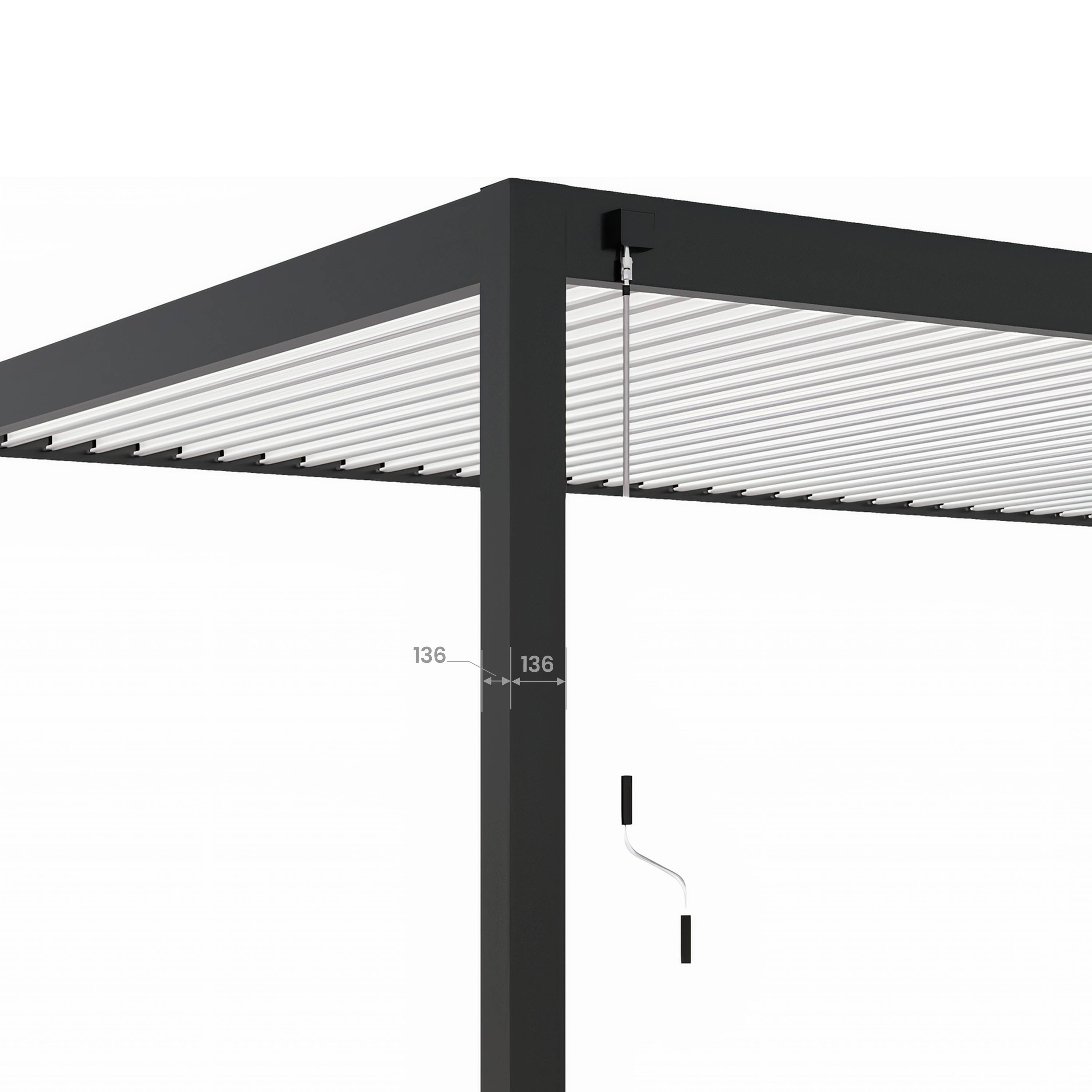Pergola Bioclimatique Aluminium Adossée 32m² - 4x8m - Kit LED Inclus  - Anthracite - 50 lames en Aluminium a 120 degrés - HALO - Image 6