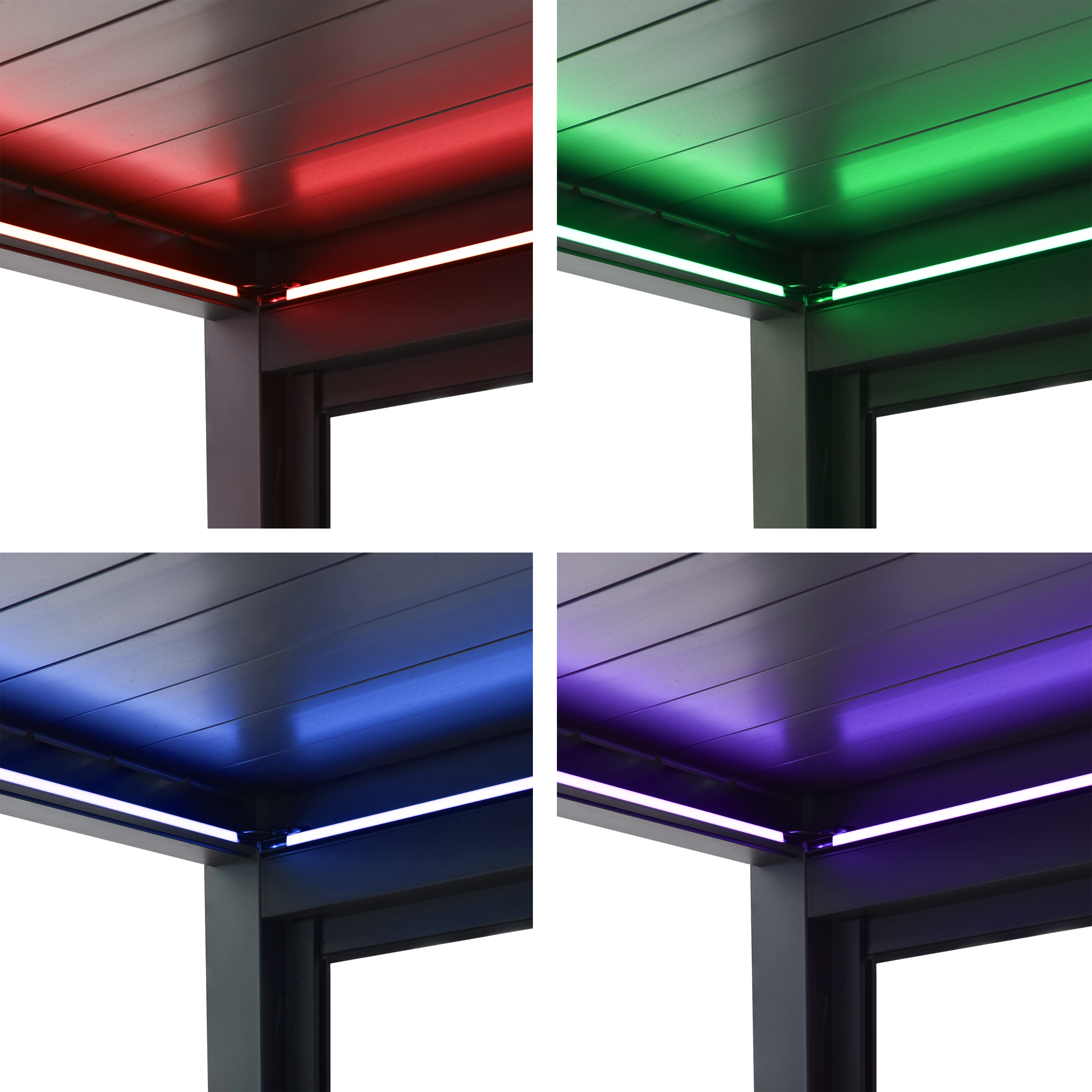 Pergola Bioclimatique Aluminium Adossée 32m² - 4x8m - Kit LED Inclus  - Anthracite - 50 lames en Aluminium a 120 degrés - HALO - Image 8