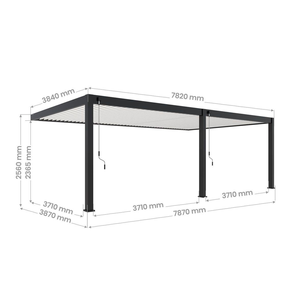 Direct Abris - Pergola Bioclimatique Aluminium Adossée 32m² - 4x8m - Kit LED Inclus - Anthracite - 50 lames en Aluminium a 120 degrés - ELIOS - Image 5