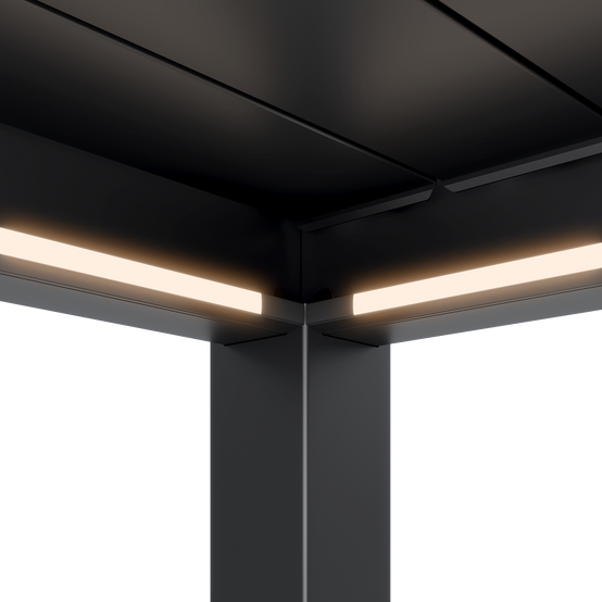 Pergola Bioclimatique Aluminium Adossée 32m² - 4x8m - Kit LED Inclus - Anthracite - 50 lames en Aluminium a 120 degrés - HALO - Image 7
