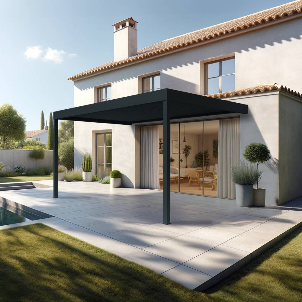 Pergola bioclimatique HELY perpendiculaire 6,02x4,00m Vérin à télécommande (Gris anthracite) - Alia Productions - Imagen 1