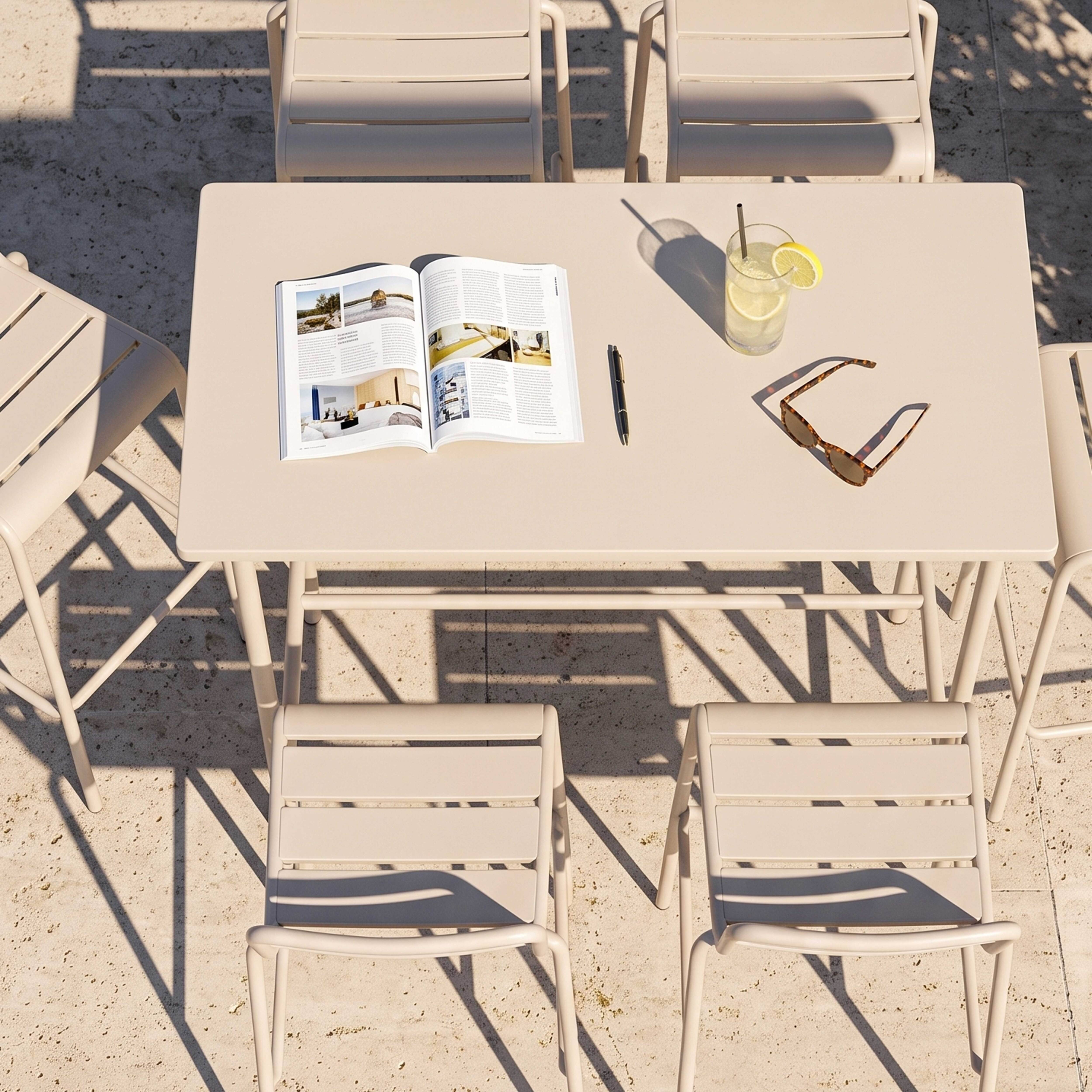 Oviala - Ensemble table haute de jardin et 6 chaises en métal ivoire Palavas - Oviala - Imagen 3