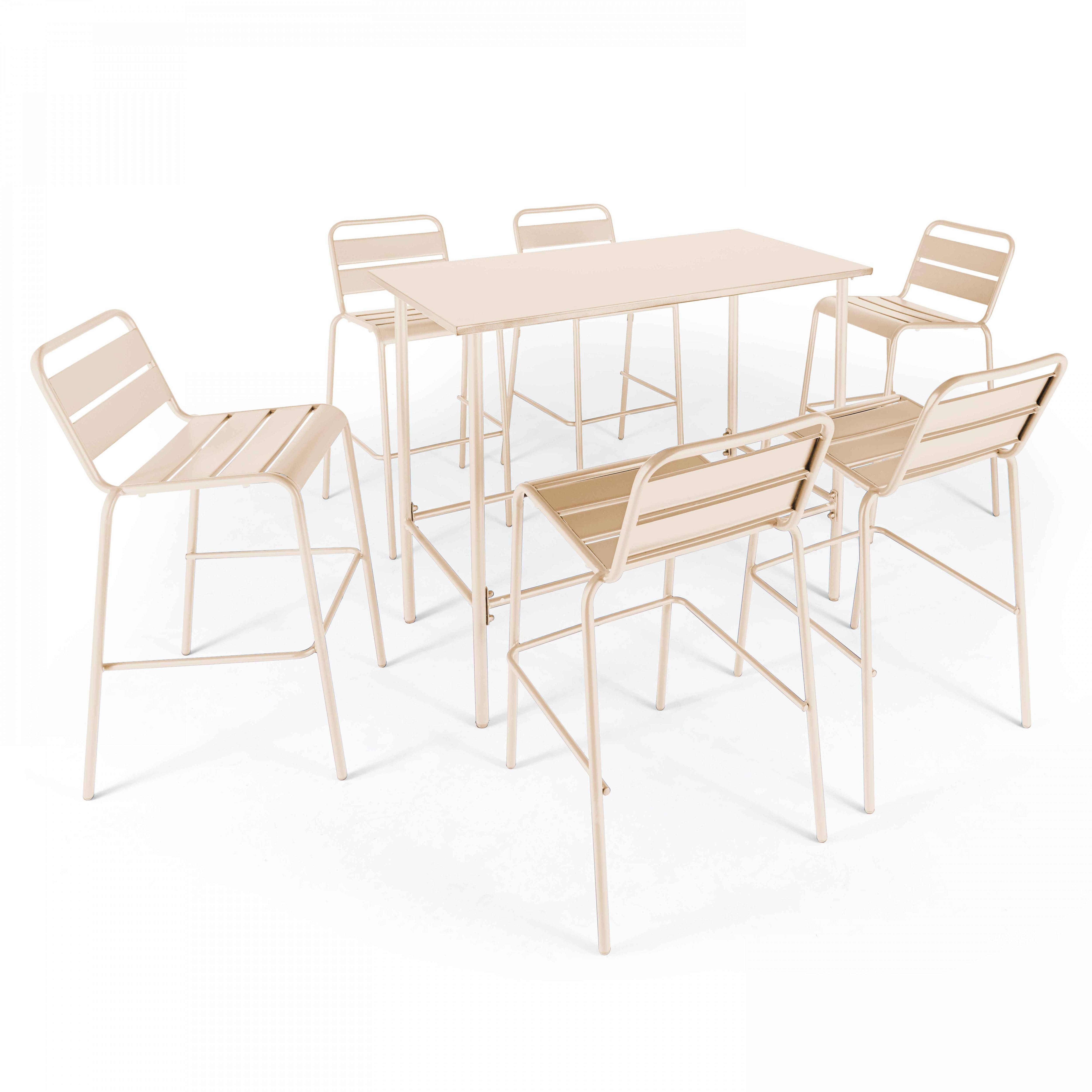Oviala - Ensemble table haute de jardin et 6 chaises en métal ivoire Palavas - Oviala - Imagen 1