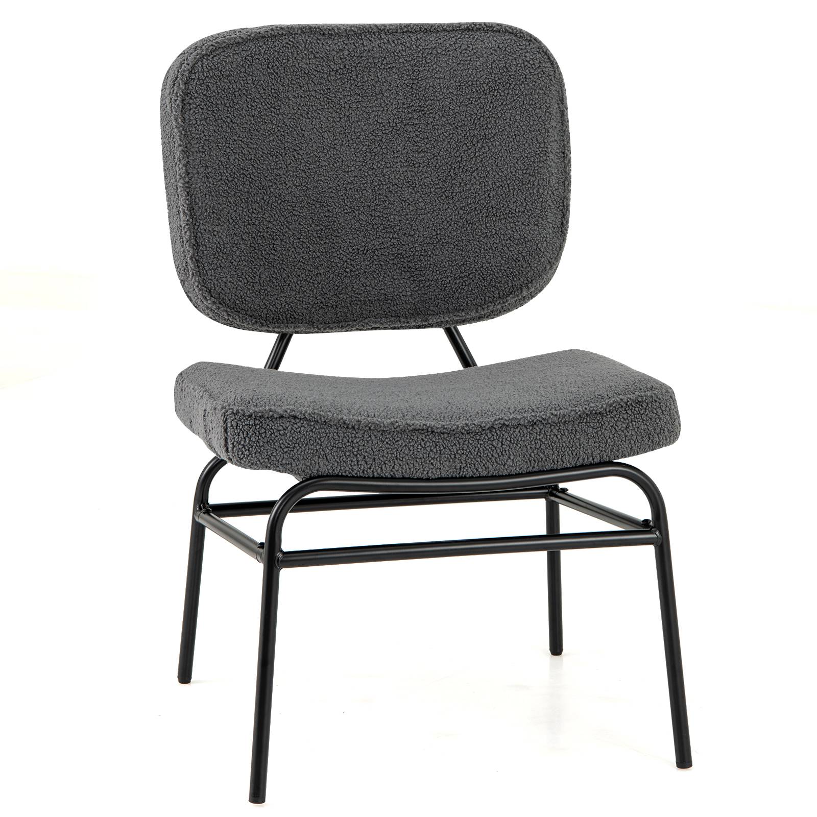 Costway - Chaises de Salle à Manger Scandinave en Sherpa, Fauteuil Accent Rembourrage en Éponge, Patins Ajustables & Cadre en Métal, Gris - Image 1