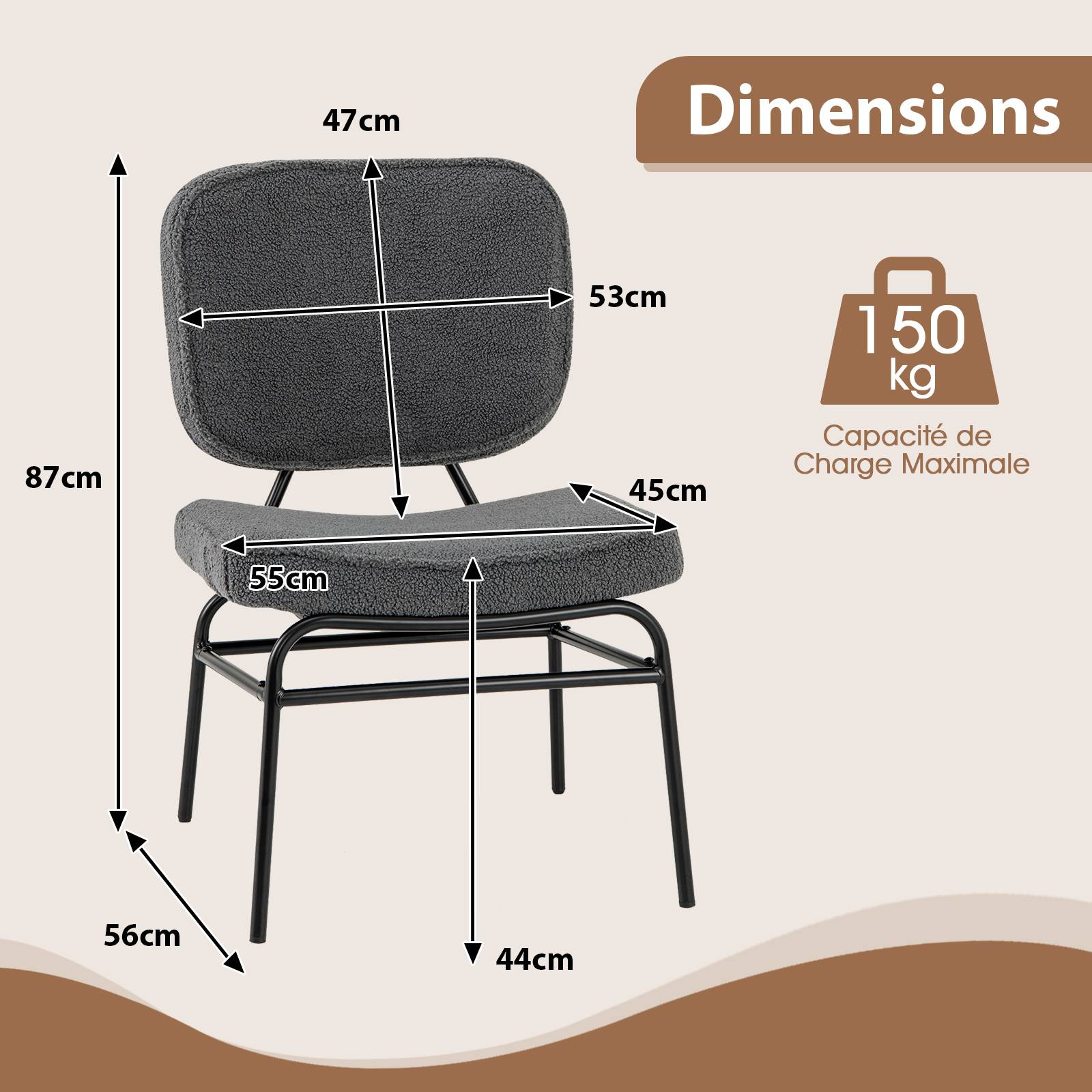 Costway - Chaises de Salle à Manger Scandinave en Sherpa, Fauteuil Accent Rembourrage en Éponge, Patins Ajustables & Cadre en Métal, Gris - Image 2