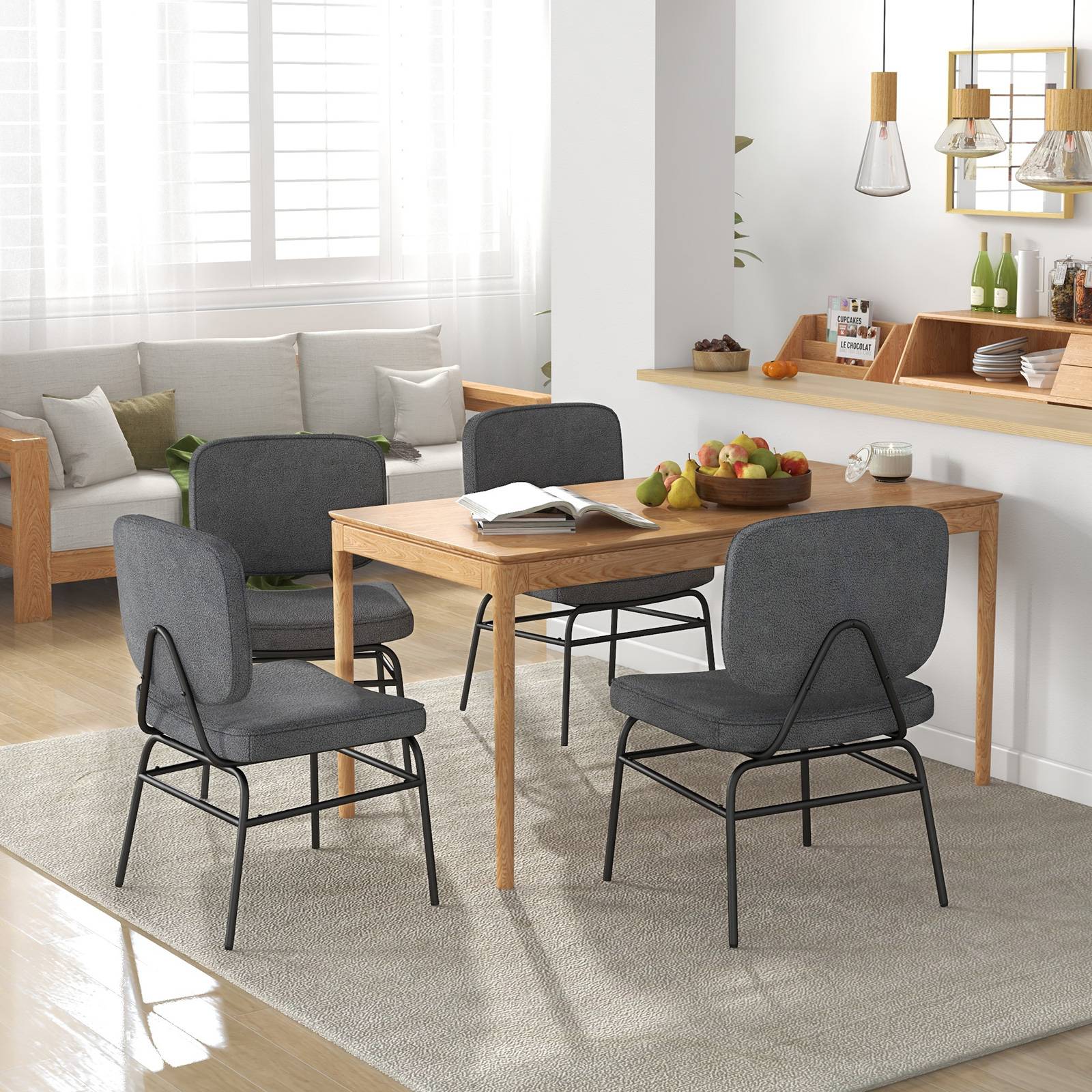 Costway - Chaises de Salle à Manger Scandinave en Sherpa, Fauteuil Accent Rembourrage en Éponge, Patins Ajustables & Cadre en Métal, Gris - Image 8