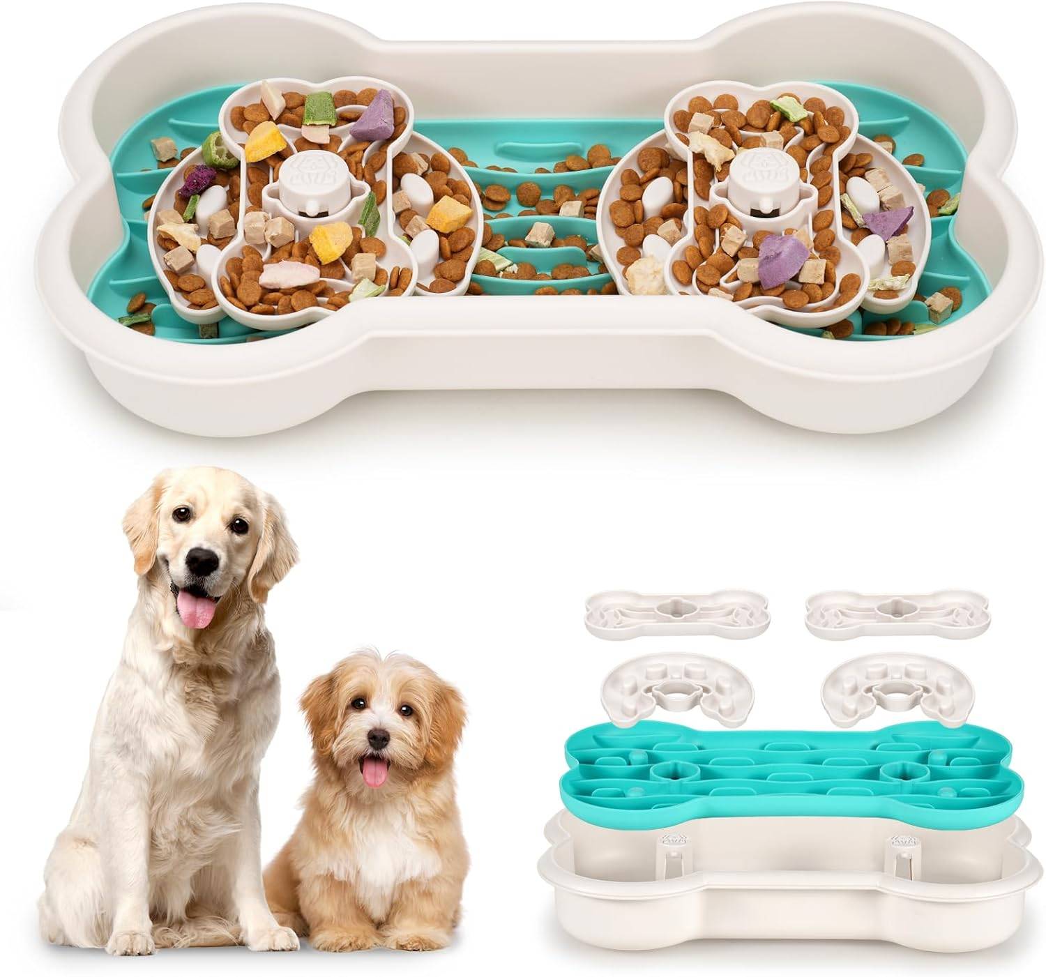 Vendos85 - Gamelles pour chien à alimentation lente – Double gamelle anti-étouffement en forme d'os Vendos85