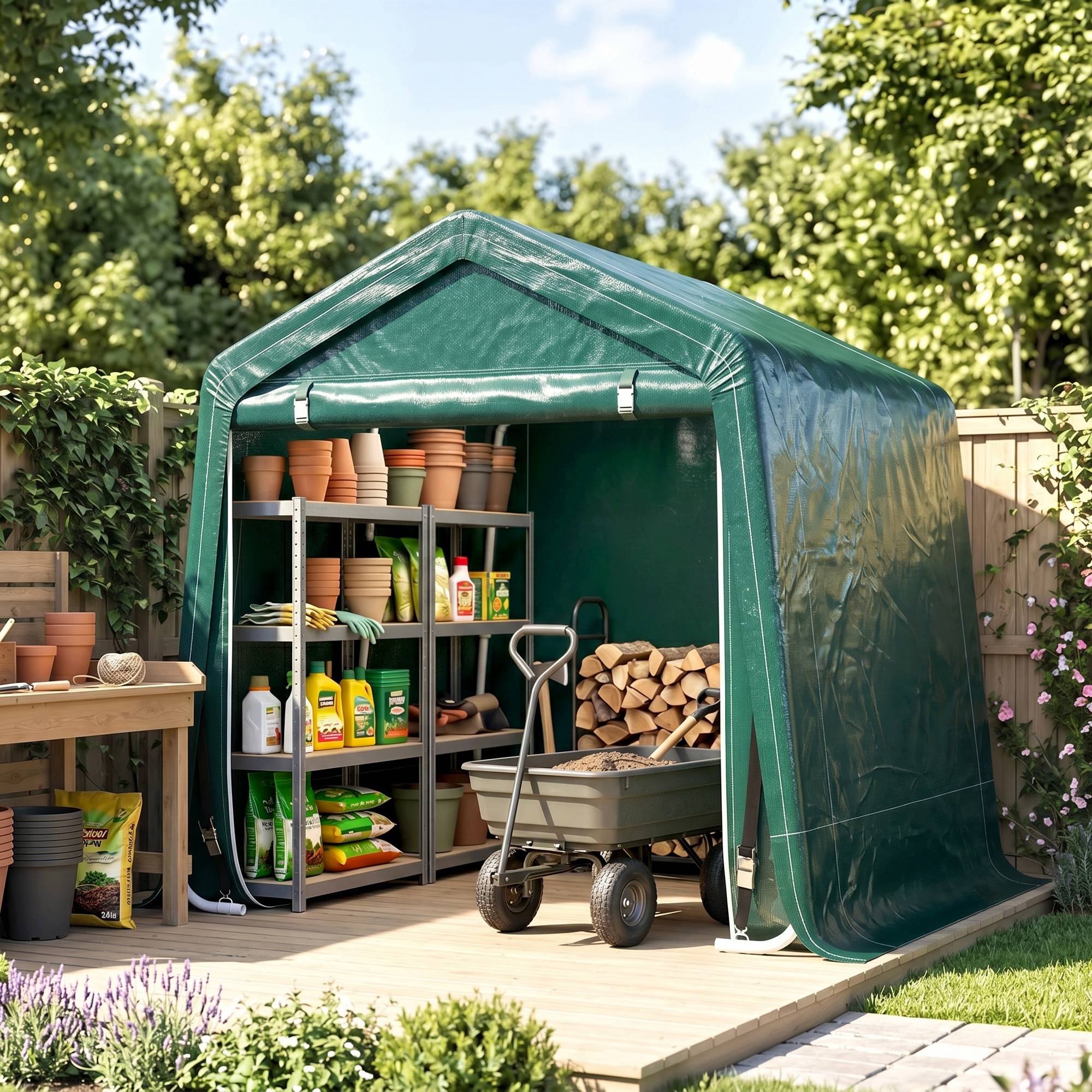 Tente de jardin extérieure de 2,4 x 2 x 2 m, abri de jardin avec 2 portes zippées, imperméable, résistante aux UV, verte - Image 3