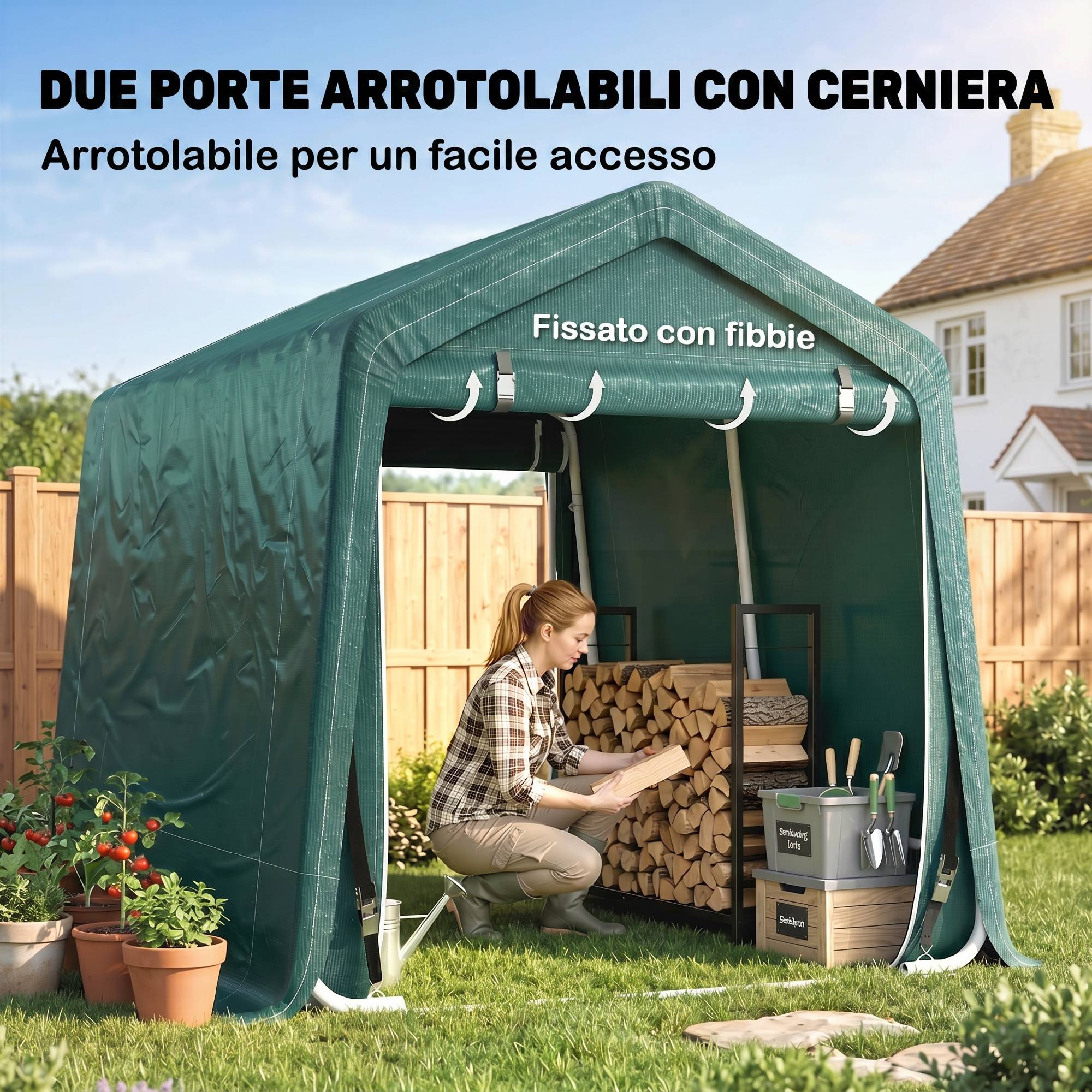 Tente de jardin extérieure de 2,4 x 2 x 2 m, abri de jardin avec 2 portes zippées, imperméable, résistante aux UV, verte - Image 7