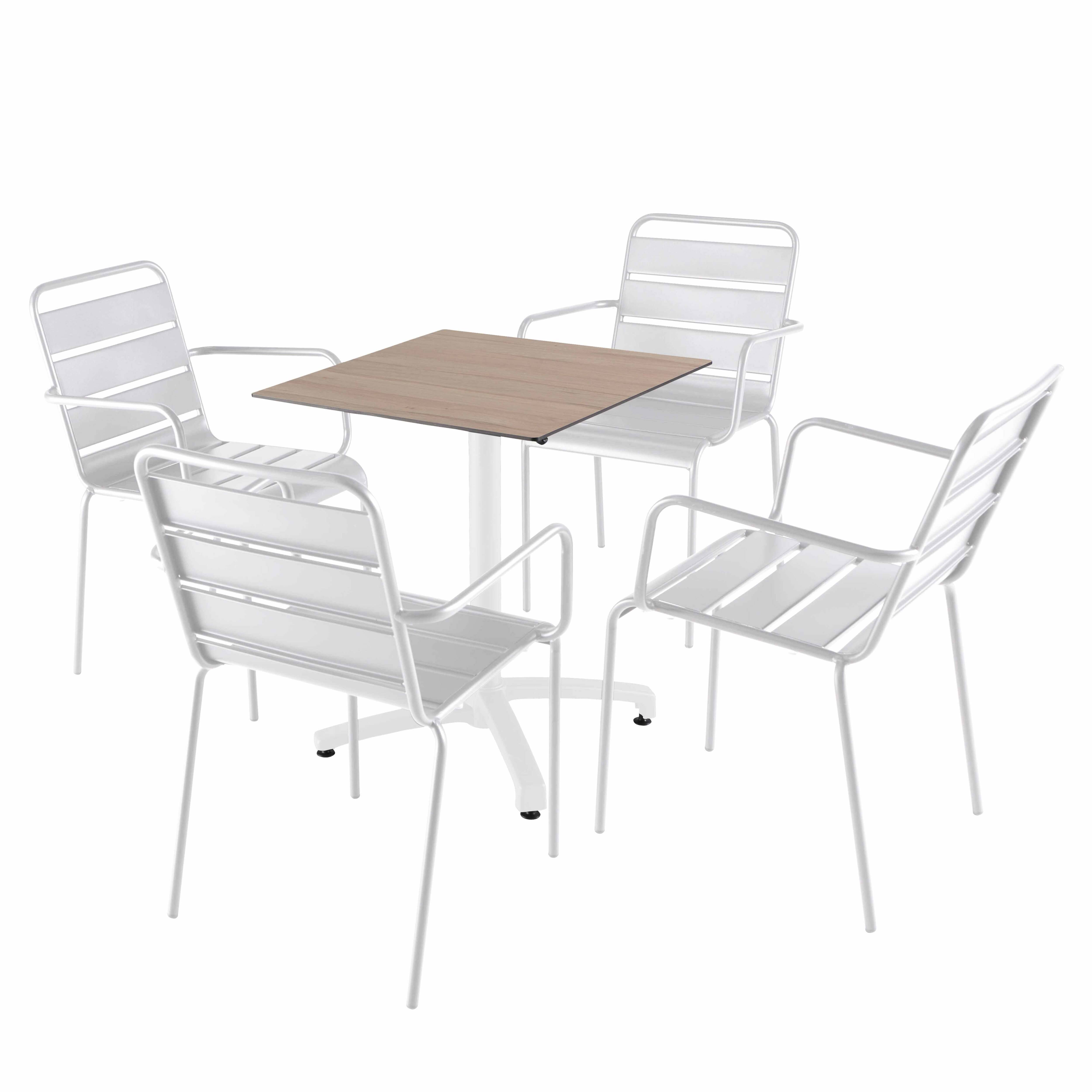 Oviala - Ensemble table 60 cm chêne clair et 4 chaises en métal blanc - Oviala - Imagen 1