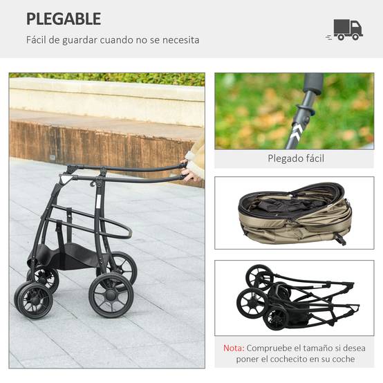 Poussette pour chien acier nacelle détachable pliable avec coussin 81x68x98cm kaki - ComfortXL Outdoor Living - Image 7