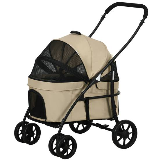 Poussette pour chien acier nacelle détachable pliable avec coussin 81x68x98cm kaki - ComfortXL Outdoor Living - Image 2