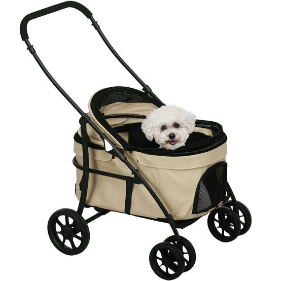 Poussette pour chien acier nacelle détachable pliable avec coussin 81x68x98cm kaki - ComfortXL Outdoor Living - Image 1