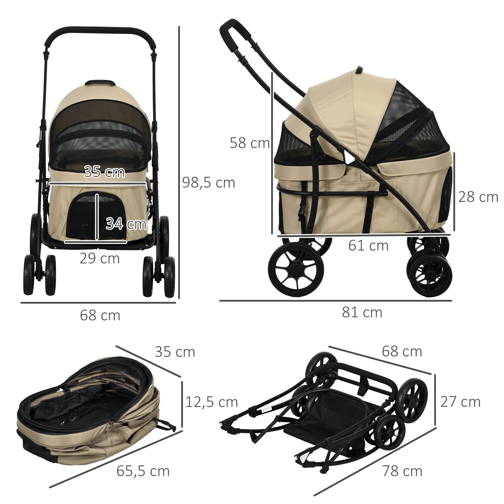 Poussette pour chien acier nacelle détachable pliable avec coussin 81x68x98cm kaki - ComfortXL Outdoor Living - Image 5