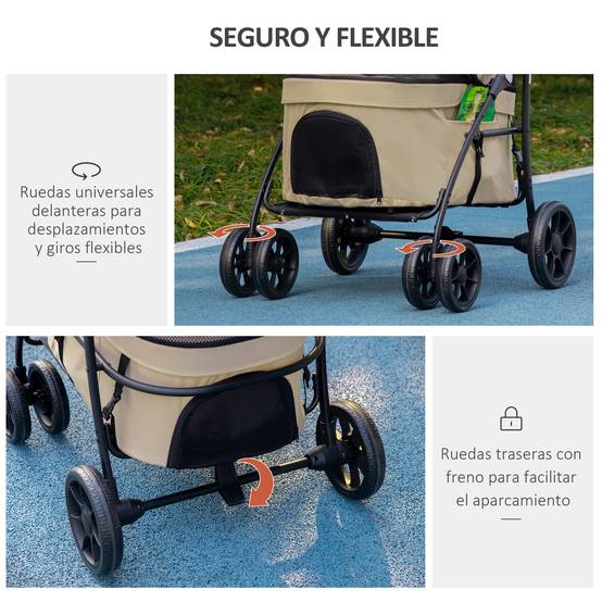 Poussette pour chien acier nacelle détachable pliable avec coussin 81x68x98cm kaki - ComfortXL Outdoor Living - Image 8